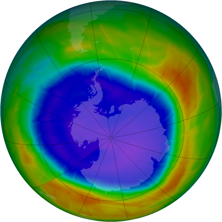 Antarctic ozone map for 15 September 2009